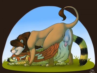 Lion Mating With A Gryphon
art by ember-dragoness
Keywords: gryphon;furry;feline;lion;male;female;feral;M/F;penis;from_behind;vaginal_penetration;ember-dragoness