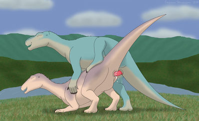 Aladar and Neera Mating
art by emperorstarscream
Keywords: disney_dinosaur;dinosaur;hadrosaur;iguanodon;neera;aladar;male;female;feral;anthro;M/F;penis;from_behind;cloacal_penetration;orgasm;ejaculation;spooge;emperorstarscream