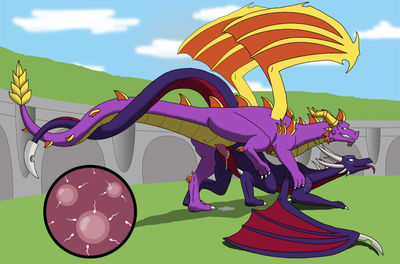 Spyro and Cynder Mating
art by emperorstarscream
Keywords: videogame;spyro_the_dragon;spyro;cynder;dragon;dragoness;male;female;feral;M/F;penis;from_behind;vaginal_penetration;ejaculation;orgasm;internal;spooge;emperorstarscream