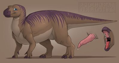 Iguanodon
art by epicurean_delights
Keywords: dinosaur;hadrosaur;iguanodon;male;feral;solo;penis;closeup;spooge;reference;epicurean_delights