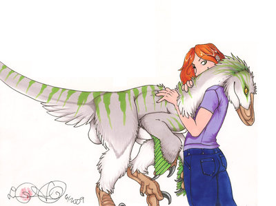 Raptor Friend
art by epicwang
Keywords: dinosaur;theropod;raptor;human;woman;female;feral;non-adult;epicwang