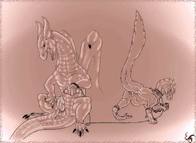 Lube and Fun
art by equalicus
Keywords: dragon;dinosaur;theropod;raptor;deinonychus;male;female;feral;M/F;penis;cloaca;bondage;suggestive;equalicus