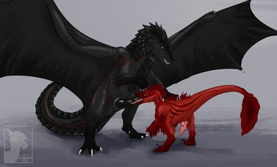 Dragon and Raptor
art by erganyfox
Keywords: dragon;dinosaur;theropod;raptor;male;feral;M/M;penis;oral;erganyfox