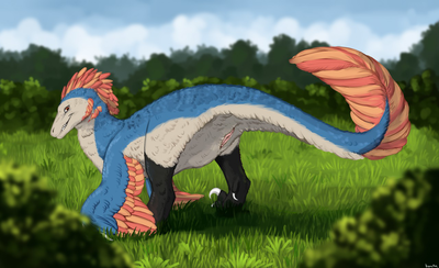 Female Raptor
art by erganyfox
Keywords: dinosaur;theropod;raptor;female;feral;solo;cloaca;presenting;erganyfox