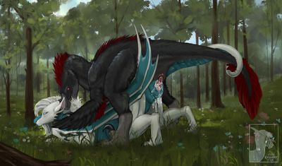 Bred By Alpha (alt)
art by erganyfox
Keywords: dragoness;dinosaur;theropod;raptor;male;female;feral;M/F;penis;from_behind;vaginal_penetration;spooge;erganyfox