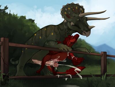 Velociraptor and Triceratops
art by erganyfox
Keywords: dinosaur;ceratopsid;theropod;raptor;triceratops;velociraptor;male;feral;M/M;penis;from_behind;masturbation;suggestive;ejaculation;spooge;erganyfox