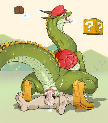Yoshi and Mario
art by etheross
Keywords: beast;videogame;super_mario;dragoness;female;anthro;yoshi;human;man;male;mario;M/F;penis;cowgirl;cloacal_penetration;spooge;etheross