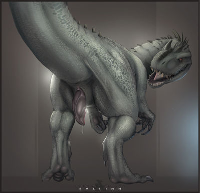Male Indominus rex
art by evalion
Keywords: jurassic_world;theropod;dinosaur;indominus_rex;male;feral;solo;penis;evalion