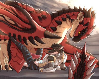 Monster Hunting
art by evillabrat
Keywords: videogame;monster_hunter;dragon;wyvern;rathalos;feral;anthro;male;M/M;missionary;penis;masturbation;macro;evillabrat