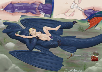 Astrid and Toothless Having Sex
art by exileanarkie
Keywords: beast;how_to_train_your_dragon;night_fury;toothless;dragon;male;feral;human;astrid;woman;female;M/F;penis;reverse_cowgirl;vaginal_penetration;internal;spooge;exileanarkie