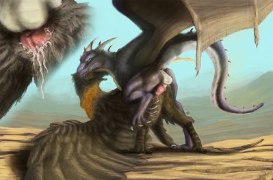 Dragon Mounts A Gryphon
art by falcrus
Keywords: dragon;gryphon;male;female;feral;M/F;penis;from_behind;vaginal_penetration;closeup;spooge;falcrus