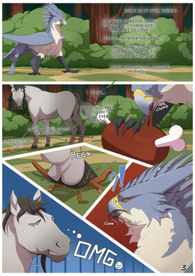 Forest Romp (3/9)
art by falcrus
Keywords: comic;gryphon;furry;equine;horse;male;feral;solo;suggestive;falcrus