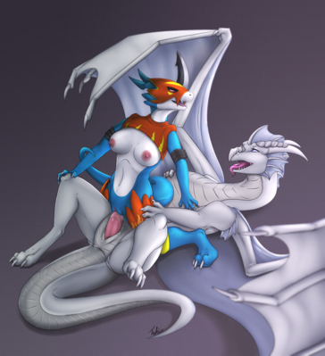 Dragon Mating With Flamey
art by fefairy
Keywords: anime;digimon;dragon;dragoness;guilmon;male;female;anthro;breasts;feral;M/F;penis;reverse_cowgirl;vaginal_penetration;spooge;fefairy