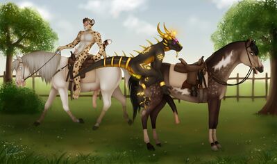 Horse Riding
art by fenn.perrox
Keywords: dragon;furry;feline;equine;horse;male;feral;anthro;M/M;penis;from_behind;anal;fenn.perrox
