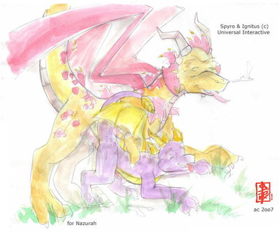 Spyro's Lesson 2
art by fennec
Keywords: videogame;spyro_the_dragon;spyro;ignitus;dragon;male;anthro;M/M;penis;from_behind;anal;fennec
