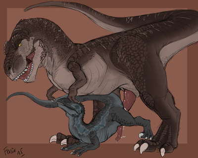 TRex and Blue Having Sex
art by fersir
Keywords: jurassic_world;dinosaur;theropod;tyrannosaurus_rex;trex;raptor;deinonychus;male;feral;M/M;penis;from_behind;anal;spooge;fersir