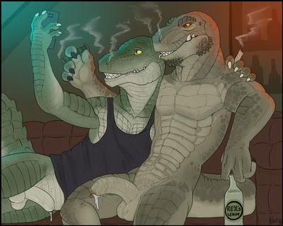 Croc and Rex Selfie
art by fersir
Keywords: crocodilian;crocodile;dinosaur;theropod;tyrannosaurus_rex;trex;male;anthro;M/M;penis;spooge;suggestive;fersir