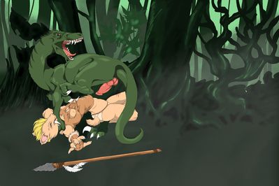 Fighting a Raptor
art by fightingwolf
Keywords: dinosaur;theropod;raptor;male;feral;furry;feline;tiger;female;anthro;breasts;M/F;penis;suggestive;fightingwolf