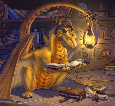 Interesting Book
art by firael
Keywords: dragon;feral;solo;non-adult;firael