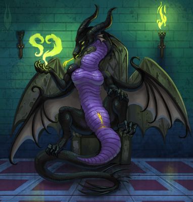 Maleficent
art by firael
Keywords: disney;sleeping_beauty;maleficent;dragoness;female;anthro;solo;vagina;presenting;firael