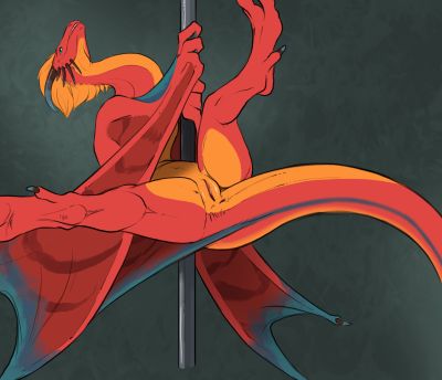 Eztli Poledance 2
art by flamespitter
Keywords: dragoness;wyvern;female;feral;solo;vagina;poledance;flamespitter