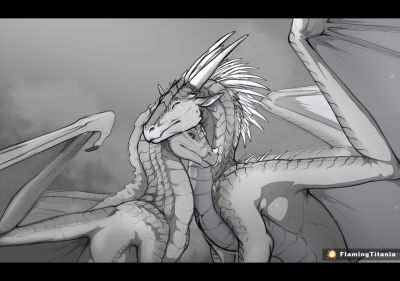 Qibli and Winter (Wings_of_Fire)
art by flamingtitania
Keywords: wings_of_fire;icewing;sandwing;qibli;winter;dragon;male;feral;M/M;romance;non-adult;flamingtitania_
