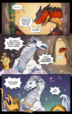 Refreshed and Ready (Wings_of_Fire)
art by flawseer
Keywords: comic;wings_of_fire;sandwing;icewing;mudwing;qibli;winter;umber;dragon;male;feral;solo;non-adult;flawseer