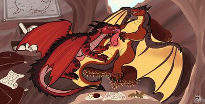 Umber and Flame (Wings_of_Fire)
art by flippin-rad
Keywords: wings_of_fire;skywing;mudwing;umber;flame;dragon;male;feral;M/M;penis;oral;flippin-rad