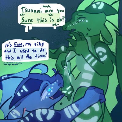 Gill and Tsunami (Wings_of_Fire)
art by fortuneinacandl
Keywords: wings_of_fire;seawing;gill;tsunami;dragon;dragoness;male;female;feral;M/F;penis;oral;dildo;incest;spooge;fortuneinacandl