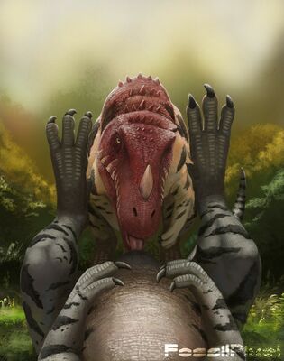 The Tease
art by fossilpixel
Keywords: dinosaur;theropod;ceratosaurus;male;female;feral;M/F;oral;suggestive;fossilpixel