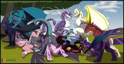 Dragon Orgy
art by fr0stbit3
Keywords: dragon;dragoness;dinosaur;theropod;raptor;male;female;feral;M/F;penis;vagina;orgy;from_behind;threeway;69;oral;spooge;fr0stbit3