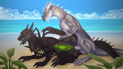 Beach Drakes
art by fridaflame
Keywords: dragon;male;feral;M/M;penis;from_behind;anal;beach;fridaflame