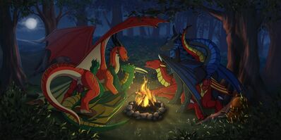 Campfire Orgy
art by fridaflame and darkforestt
Keywords: dragon;dragoness;male;female;feral;M/F;orgy;from_behind;cowgirl;vaginal_penetration;darkforestt;fridaflame