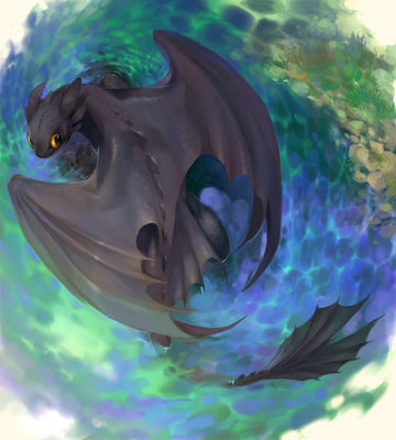 Toothless
art by frousol
Keywords: how_to_train_your_dragon;httyd;night_fury;toothless;dragon;male;feral;solo;non-adult;frousol
