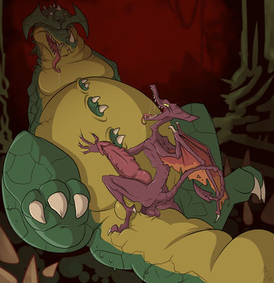 Kraid and Ridley Reunion
art by fuf
Keywords: videogame;metroid;dragon;kraid;ridley;male;anthro;M/M;penis;missionary;anal;fuf