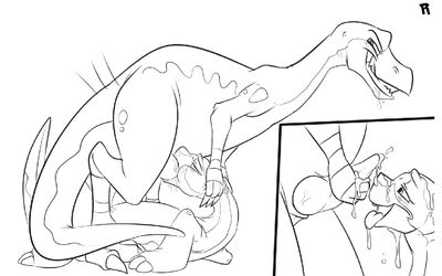 Raptor and Littlefoot
art by fuf
Keywords: cartoon;land_before_time;lbt;dinosaur;theropod;raptor;sauropod;apatosaurus;littlefoot;screech;thud;male;female;anthro;M/F;penis;missionary;oral;closeup;spooge;fuf