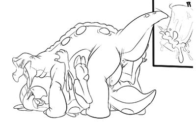 Spike and Ruby
art by fuf
Keywords: cartoon;land_before_time;lbt;dinosaur;stegosaurus;theropod;oviraptor;spike;ruby;male;female;anthro;M/F;penis;missionary;vaginal_penetration;closeup;spooge;fuf