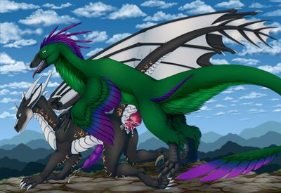Dragon and Raptor
art by furrypur and re-re
Keywords: dragon;dinosaur;theropod;raptor;velociraptor;male;feral;M/M;penis;from_behind;anal;spooge;furrypur;re-re