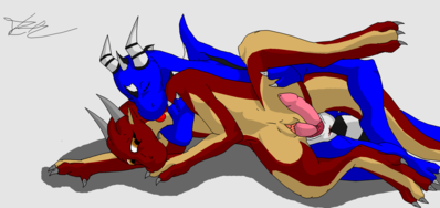 Spooning Dragons
art by g0lddragon
Keywords: dragon;dragoness;male;female;anthro;M/F;penis;hemipenis;spoons;vaginal_penetration;g0lddragon