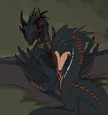 Garlic and Vestirax
art by flamespitter
Keywords: dragoness;female;feral;lesbian;oral;vagina;spooge;flamespitter