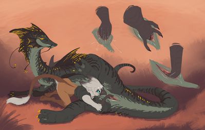 Dragoness x Gryphon 2
art by flamespitter
Keywords: dragoness;feral;gryphon;anthro;female;breasts;lesbian;fingering;masturbation;vaginal_penetration;spooge;flamespitter