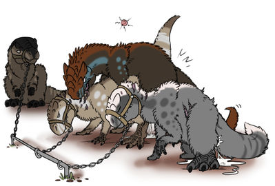 Yutyrannus Breeding Farm
art by garstovk
Keywords: dinosaur;theropod;yutyrannus;male;female;feral;M/F;bondage;orgy;from_behind;suggestive;spooge;garstovk