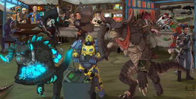 Wasteland Marketplace
art by gatesoftarterus
Keywords: videogame;fallout;lizard;reptile;deathclaw;dragon;human;male;feral;anthro;non-adult;gatesoftarterus