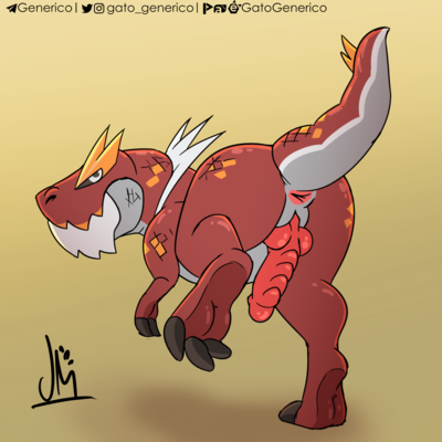 Tyrantrum
art by gatogenerico
Keywords: anime;pokemon;dinosaur;theropod;tyrannosaurus_rex;trex;tyrantrum;male;feral;anthro;solo;penis;presenting;gatogenerico