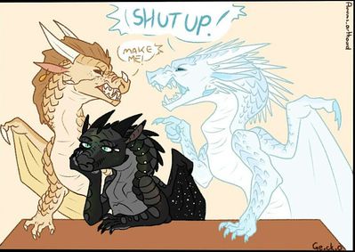 Shut Up (Wings_of_Fire)
art by ge-ck-o
Keywords: wings_of_fire;nightwing;sandwing;icewing;winter;qibli;moonwatcher;dragon;dragoness;male;female;feral;non-adult;humor;ge-ck-o