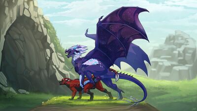 Draccus and Galaxy (Wings_of_Fire)
art by gmerk
Keywords: wings_of_fire;icewing;nightwing;hybrid;dragon;felkin;male;feral;M/M;penis;from_behind;anal;GMerk