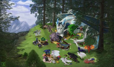 Dragon's Picnic
art by goldenemotions
Keywords: dragon;feral;anthro;non-adult;goldenemotions