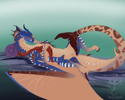 Alone Time (Wings_of_Fire)
art by gray-scales
Keywords: wings_of_fire;mudwing;seawing;hybrid;dragoness;female;feral;solo;vagina;tailplay;masturbation;vaginal_penetration;gray-scales