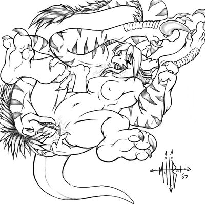 Raptor Twist
art by gunmouth
Keywords: dinosaur;theropod;raptor;female;anthro;breasts;lesbian;oral;vagina;gunmouth