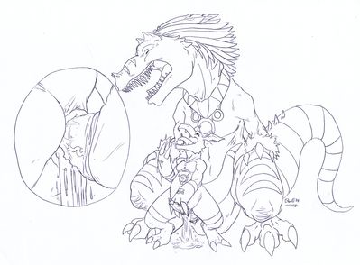 Allomon x Guilmon
art by gwon
Keywords: anime;digimon;dragon;dinosaur;theropod;allosaurus;guilmon;allomon;male;anthro;M/M;penis;from_behind;anal;closeup;spooge;gwon
